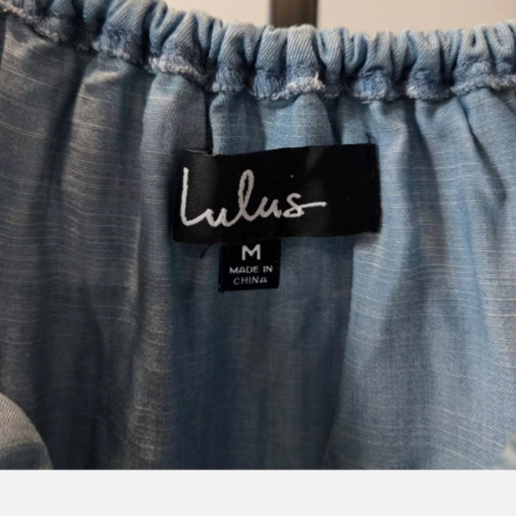 Lulus Standout Chambray Off Shoulder Ruffle Mini Dress Blue Lyocell Medium - Picture 2 of 11